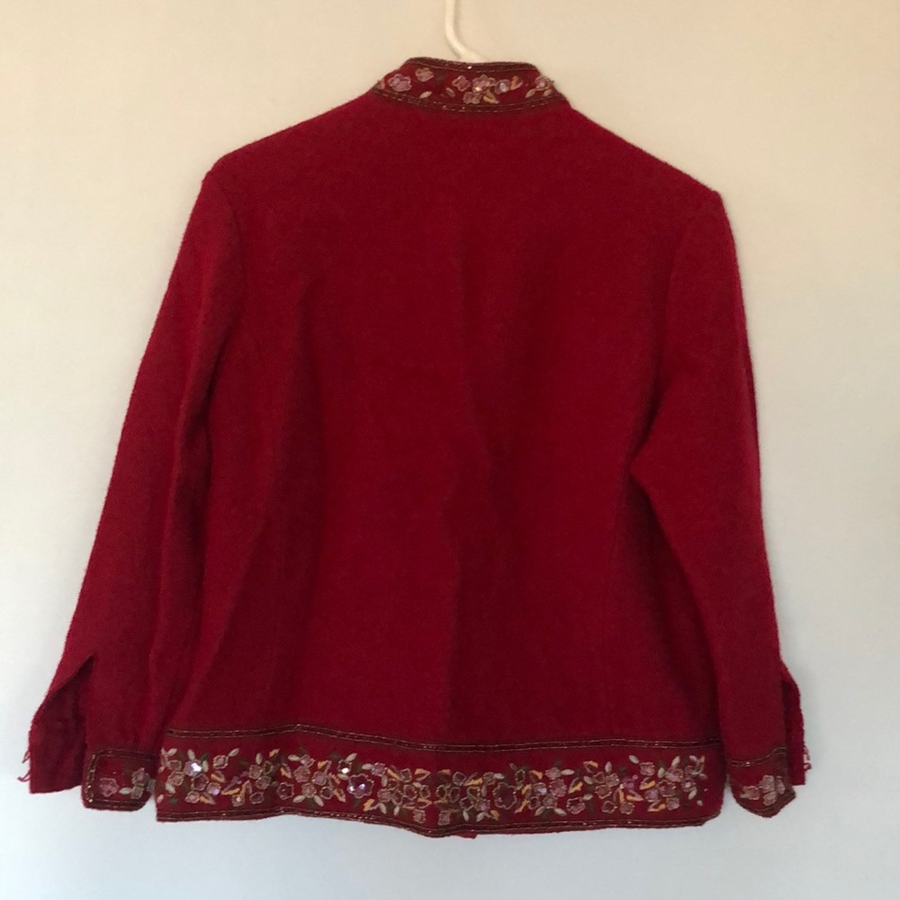 Talbots Red 100% Wool Beaded Jacket Blazer  Lg Beautiful Holiday Party Perfect - Picture 5 of 7
